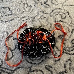 Black and White Drawstring Cosmetic/Oils Travel Pouch w/ Orange Silky Lining